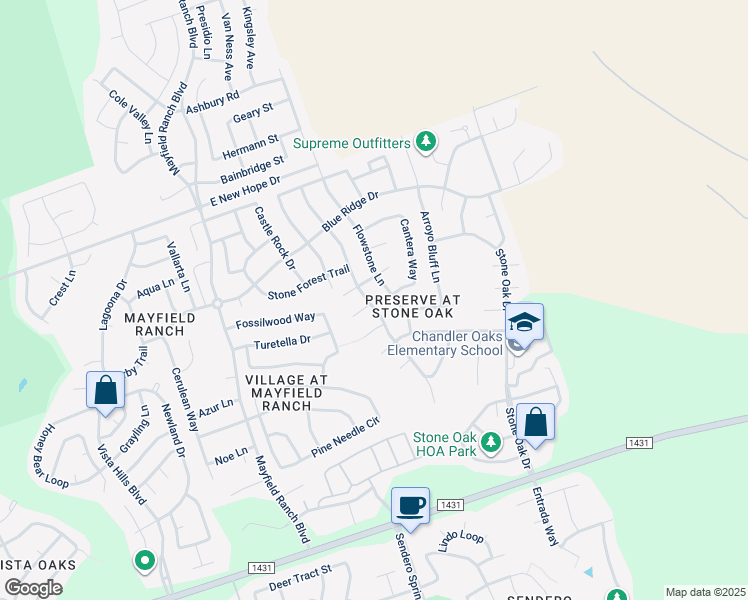 map of restaurants, bars, coffee shops, grocery stores, and more near 3559 Rock Shelf Lane in Round Rock