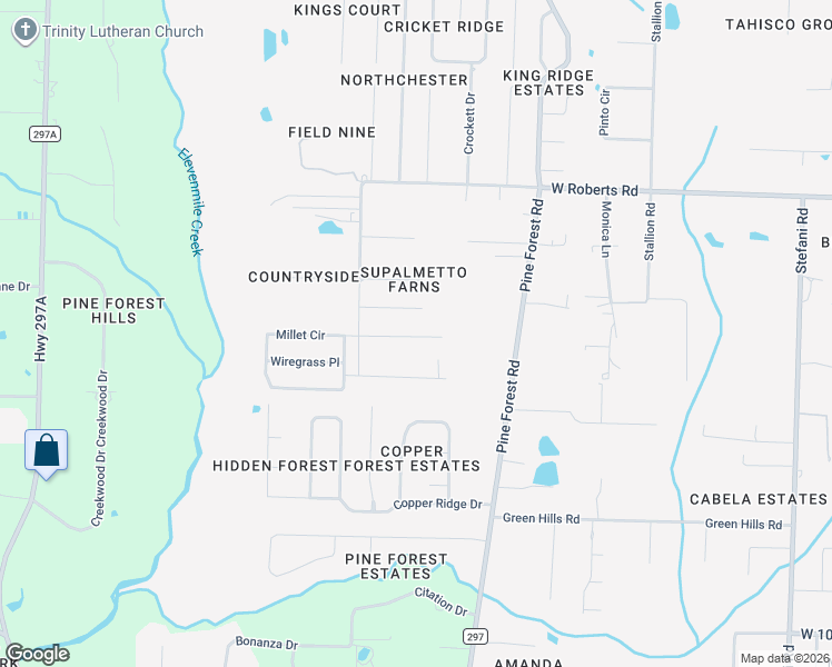 map of restaurants, bars, coffee shops, grocery stores, and more near 300 Western Pines Road in Cantonment