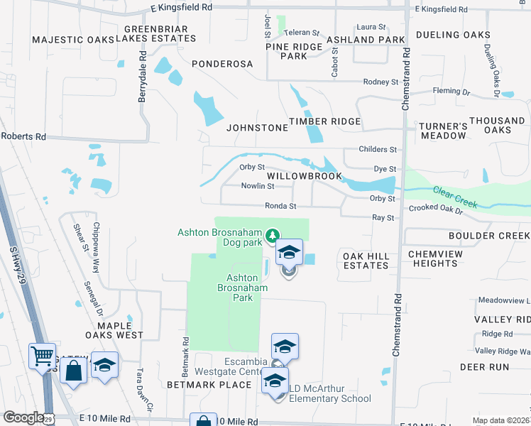 map of restaurants, bars, coffee shops, grocery stores, and more near 461 Ronda Street in Pensacola