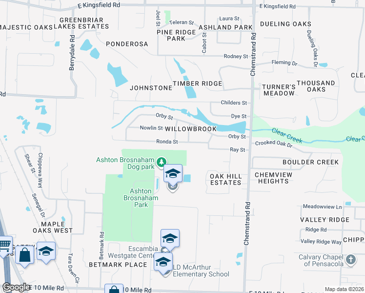 map of restaurants, bars, coffee shops, grocery stores, and more near 517 Ronda Street in Pensacola