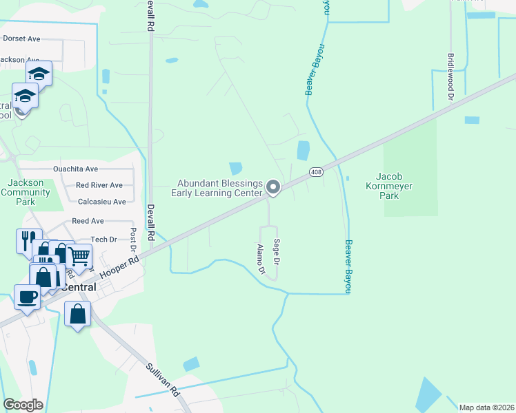 map of restaurants, bars, coffee shops, grocery stores, and more near 14732 Hooper Road in Baton Rouge