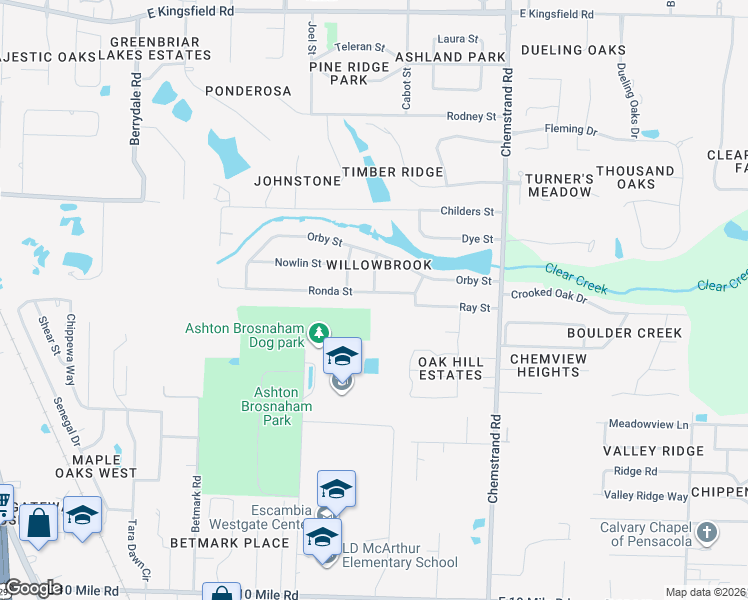 map of restaurants, bars, coffee shops, grocery stores, and more near 517 Ronda Street in Pensacola