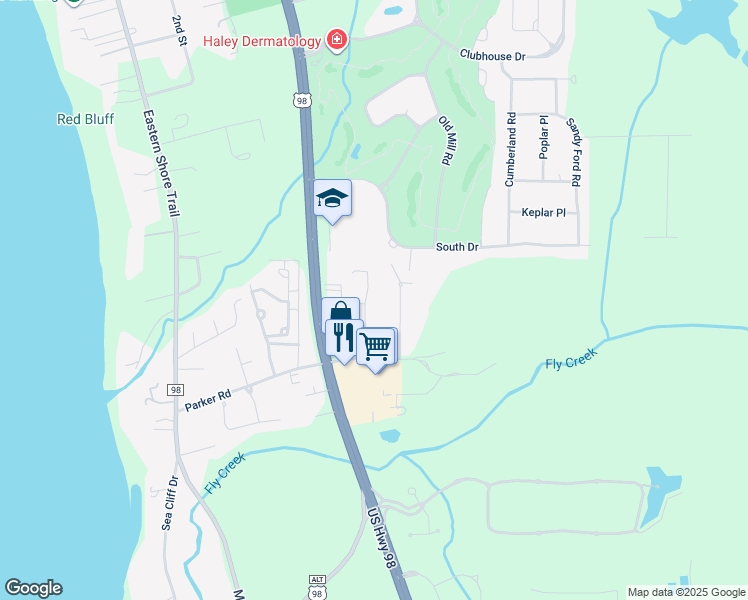 map of restaurants, bars, coffee shops, grocery stores, and more near 22841 High Ridge Road in Fairhope