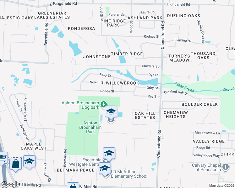 map of restaurants, bars, coffee shops, grocery stores, and more near 517 Ronda Street in Pensacola