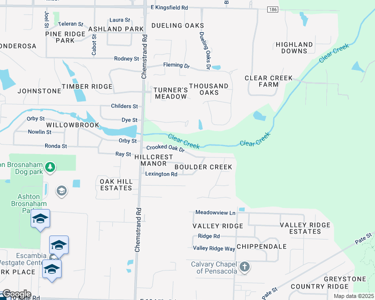 map of restaurants, bars, coffee shops, grocery stores, and more near 754 Crooked Oak Drive in Pensacola