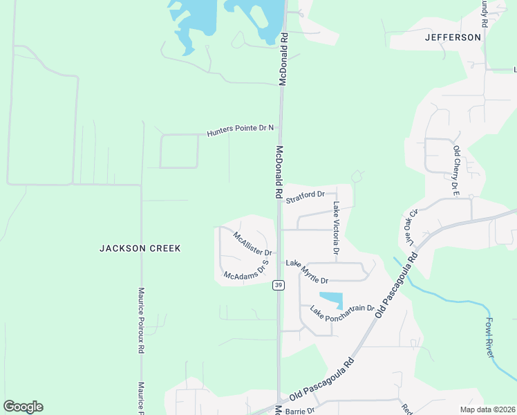 map of restaurants, bars, coffee shops, grocery stores, and more near 6502 McAdams Drive East in Theodore