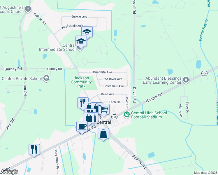 map of restaurants, bars, coffee shops, grocery stores, and more near 13665 Reed Avenue in Baton Rouge