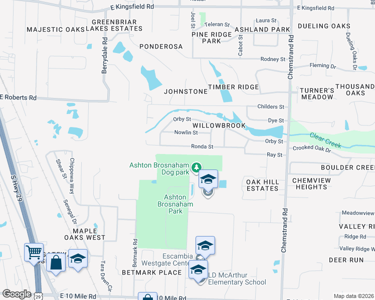 map of restaurants, bars, coffee shops, grocery stores, and more near 461 Ronda Street in Pensacola