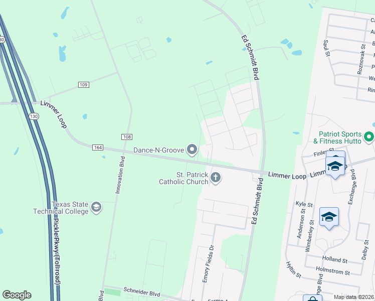 map of restaurants, bars, coffee shops, grocery stores, and more near 2315 Limmer Loop in Hutto