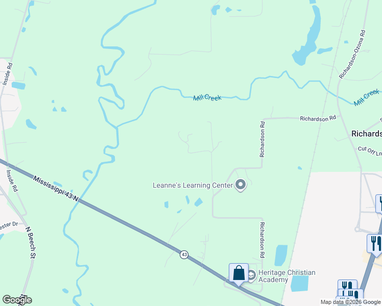 map of restaurants, bars, coffee shops, grocery stores, and more near Watts Road in Picayune