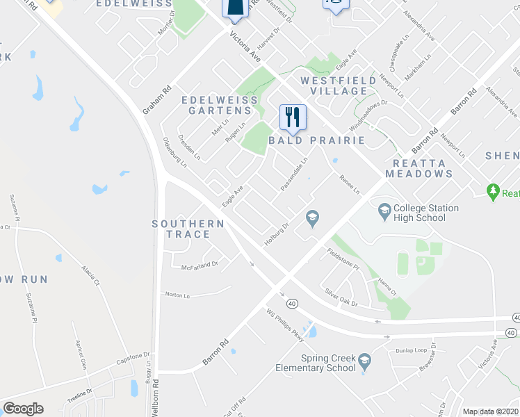 map of restaurants, bars, coffee shops, grocery stores, and more near 3911 Incourt Lane in College Station