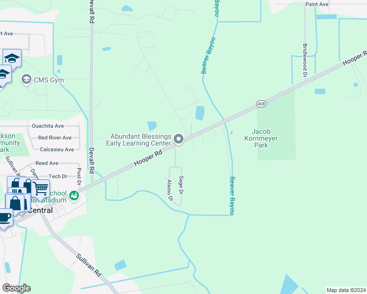 map of restaurants, bars, coffee shops, grocery stores, and more near 14836 Hooper Road in Baton Rouge