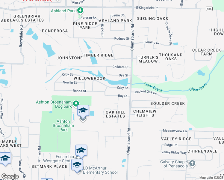 map of restaurants, bars, coffee shops, grocery stores, and more near 606 Orby Street in Pensacola