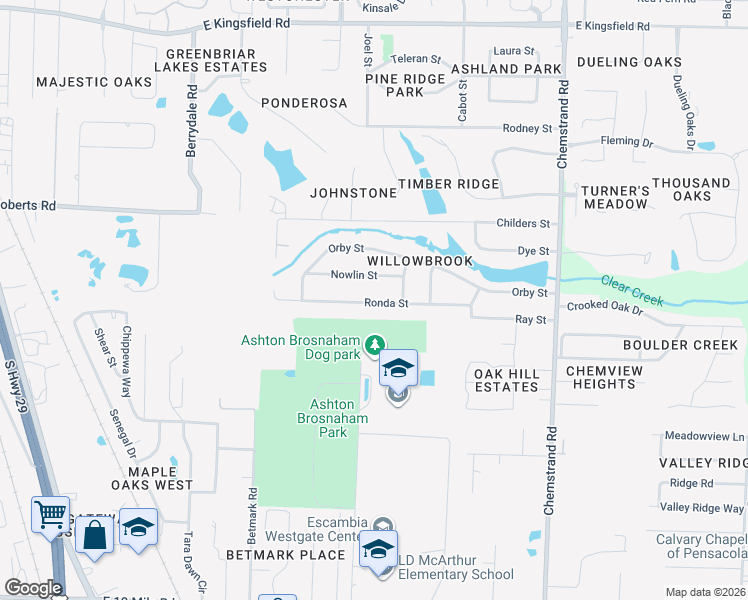 map of restaurants, bars, coffee shops, grocery stores, and more near 357 Nowlin Street in Pensacola