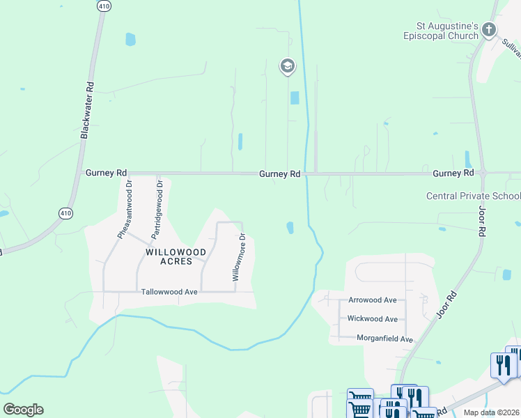 map of restaurants, bars, coffee shops, grocery stores, and more near 11244 Gurney Road in Baker