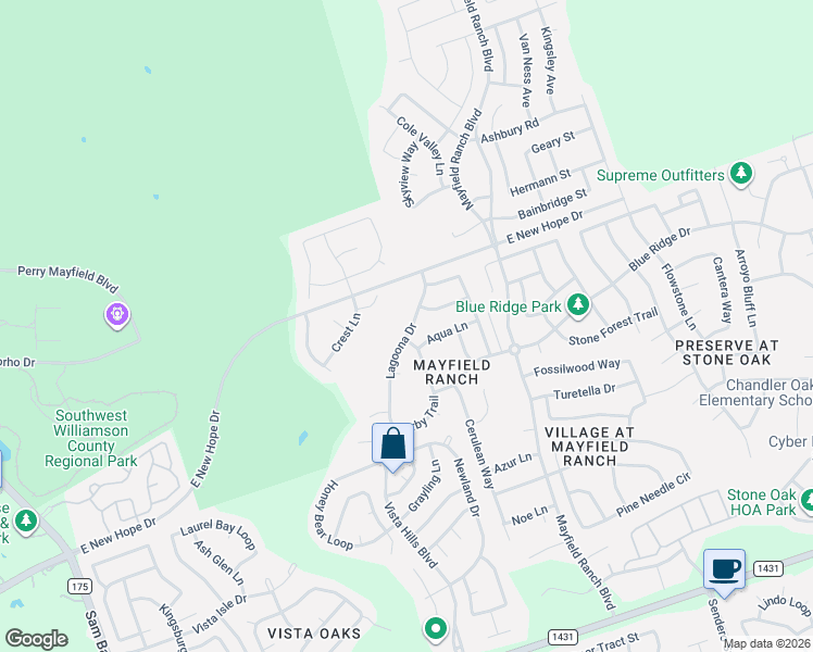 map of restaurants, bars, coffee shops, grocery stores, and more near 3832 Lagoona Drive in Round Rock