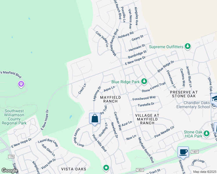 map of restaurants, bars, coffee shops, grocery stores, and more near 3824 Aqua Lane in Round Rock