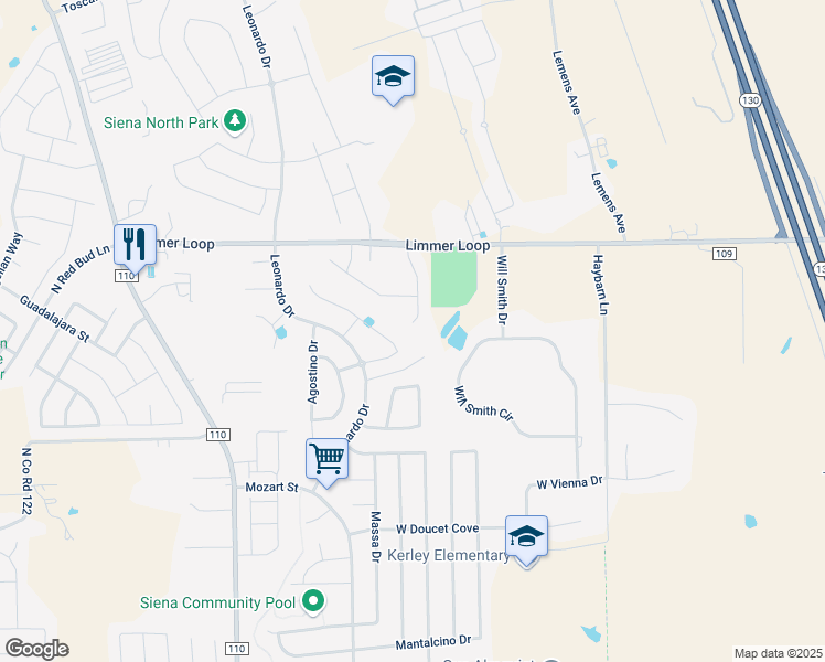 map of restaurants, bars, coffee shops, grocery stores, and more near 7219 Bargello Place in Round Rock
