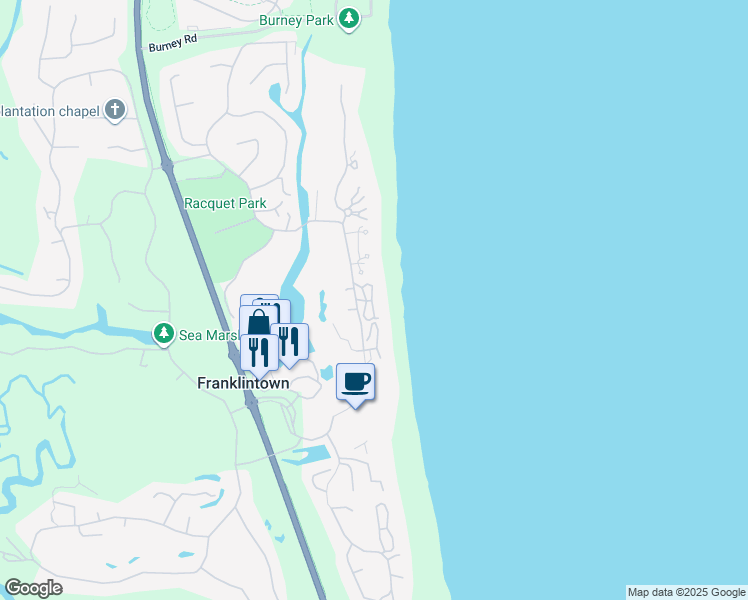 map of restaurants, bars, coffee shops, grocery stores, and more near 463 Beachside Place in Fernandina Beach