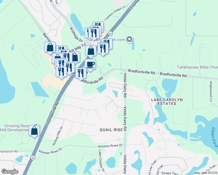 map of restaurants, bars, coffee shops, grocery stores, and more near 3596 Velda Oaks Circle in Tallahassee