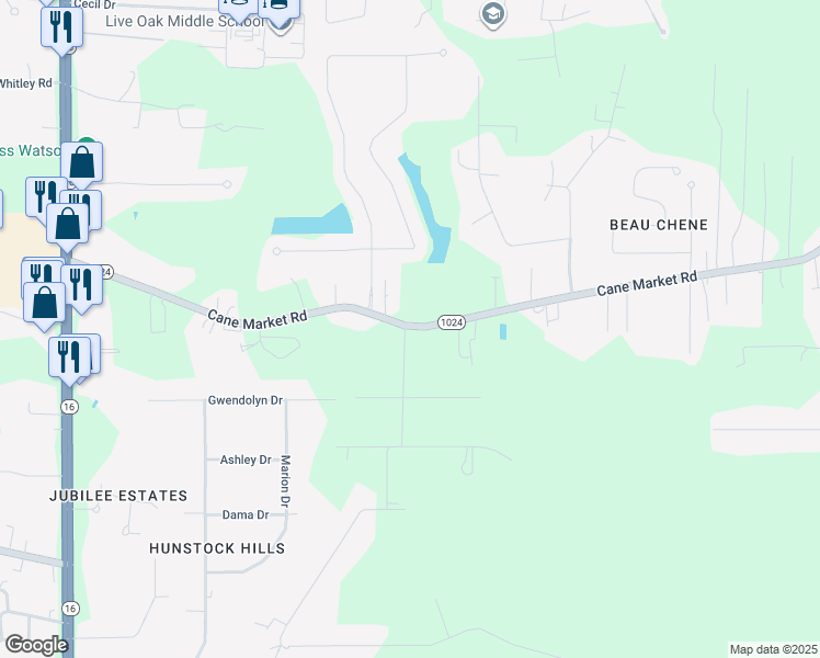 map of restaurants, bars, coffee shops, grocery stores, and more near 33820 Browning Road in Denham Springs