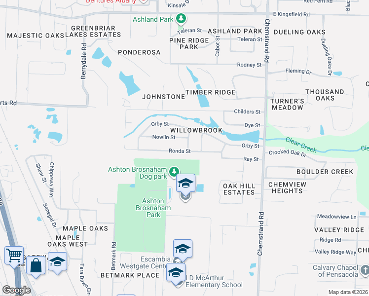 map of restaurants, bars, coffee shops, grocery stores, and more near 486 Ronda Street in Pensacola