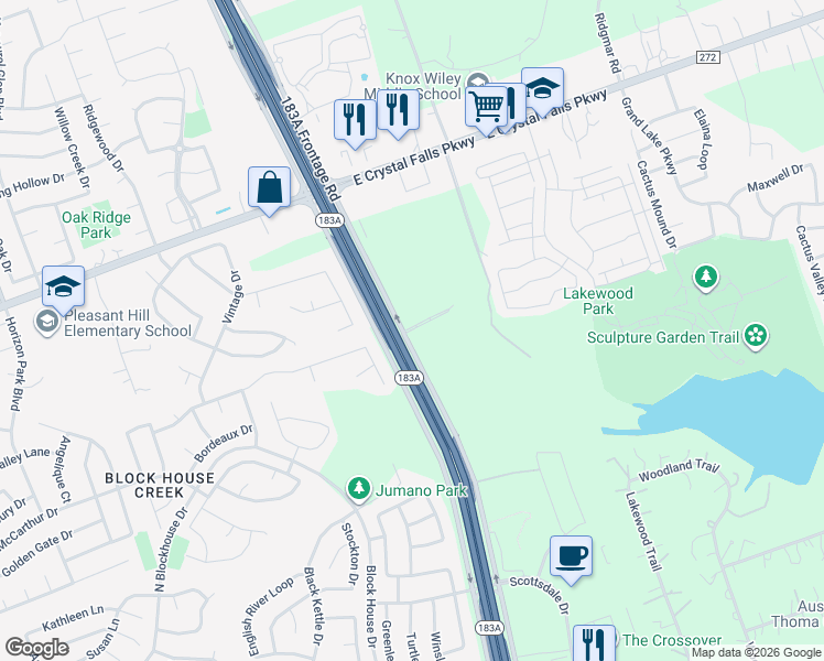 map of restaurants, bars, coffee shops, grocery stores, and more near 10744 East Crystal Falls Parkway in Leander