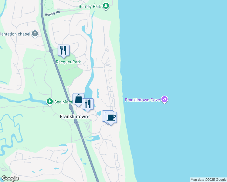 map of restaurants, bars, coffee shops, grocery stores, and more near 463 Beachside Place in Fernandina Beach