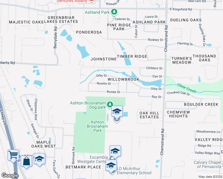 map of restaurants, bars, coffee shops, grocery stores, and more near 486 Ronda Street in Pensacola