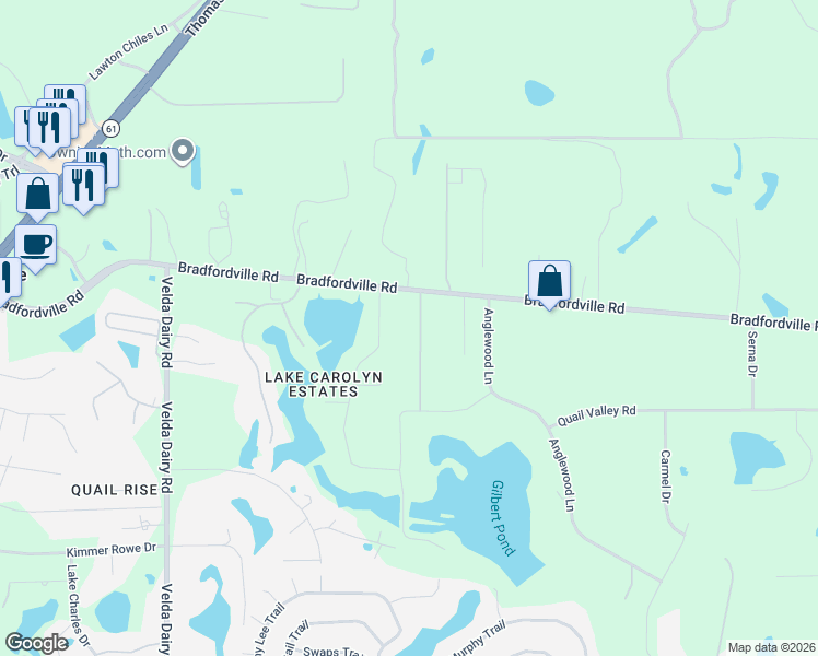 map of restaurants, bars, coffee shops, grocery stores, and more near 7582 Bowling Green Drive in Tallahassee