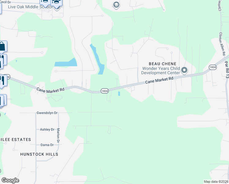 map of restaurants, bars, coffee shops, grocery stores, and more near 35993 Cane Market Road in Denham Springs