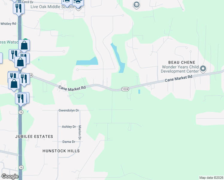 map of restaurants, bars, coffee shops, grocery stores, and more near 33820 Browning Road in Denham Springs
