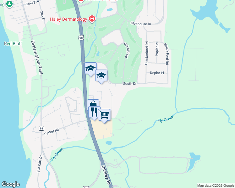 map of restaurants, bars, coffee shops, grocery stores, and more near 22985 High Ridge Road in Fairhope