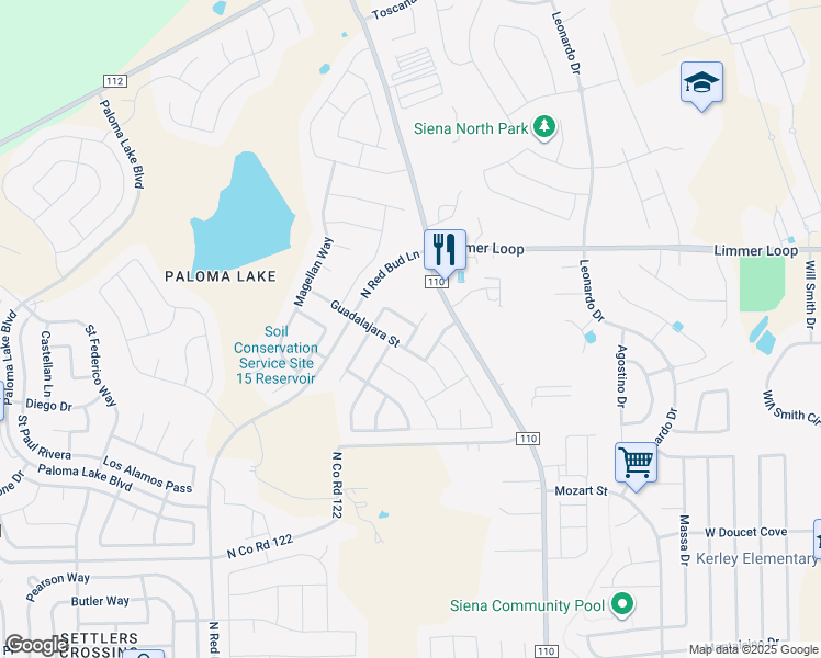 map of restaurants, bars, coffee shops, grocery stores, and more near 2955 Angelina Drive in Round Rock