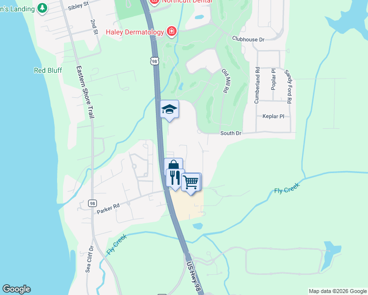 map of restaurants, bars, coffee shops, grocery stores, and more near John Avenue in Fairhope