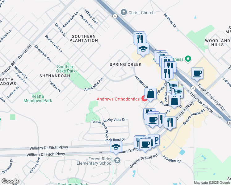 map of restaurants, bars, coffee shops, grocery stores, and more near 4317 Addison Court in College Station