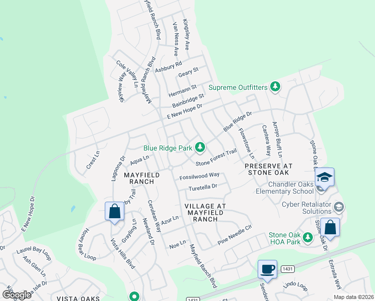 map of restaurants, bars, coffee shops, grocery stores, and more near 1170 Stone Forest Trail in Round Rock