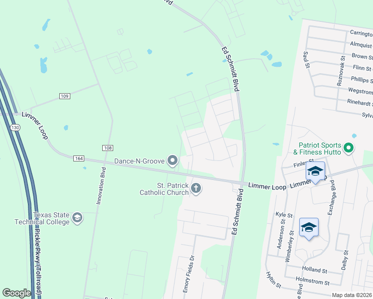 map of restaurants, bars, coffee shops, grocery stores, and more near 2315 Limmer Loop in Hutto