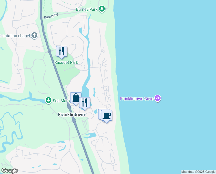 map of restaurants, bars, coffee shops, grocery stores, and more near 463 Beachside Place in Fernandina Beach