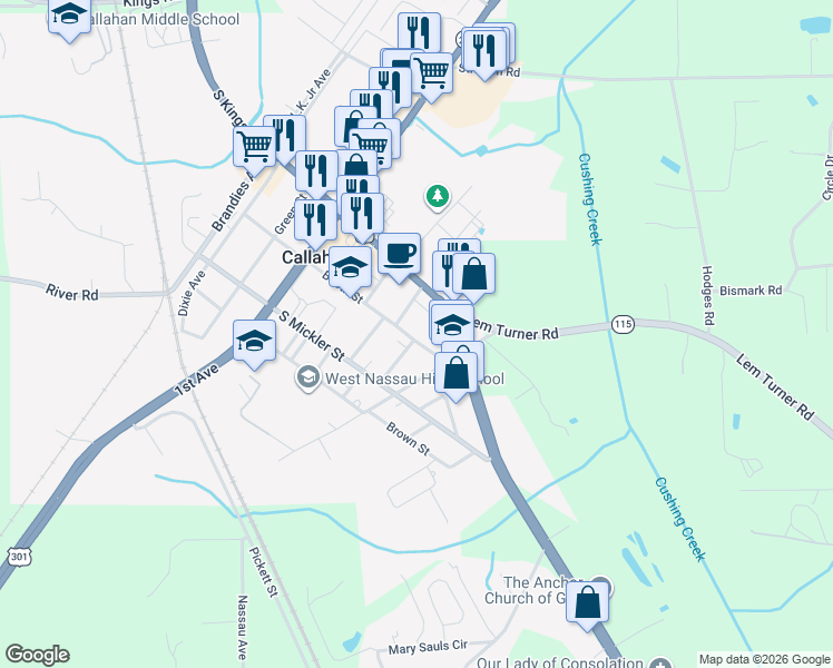 map of restaurants, bars, coffee shops, grocery stores, and more near 401-403 South Booth Street in Callahan