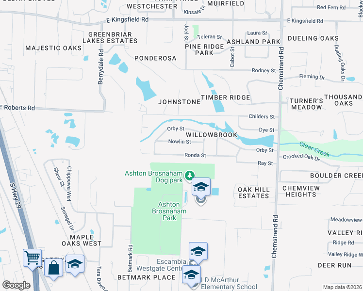map of restaurants, bars, coffee shops, grocery stores, and more near 357 Nowlin Street in Pensacola