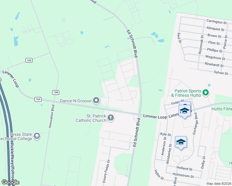 map of restaurants, bars, coffee shops, grocery stores, and more near 2501 Limmer Loop in Hutto