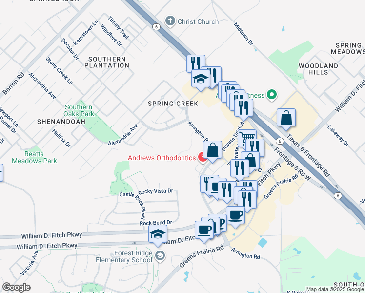 map of restaurants, bars, coffee shops, grocery stores, and more near 4340 Decatur Drive in College Station