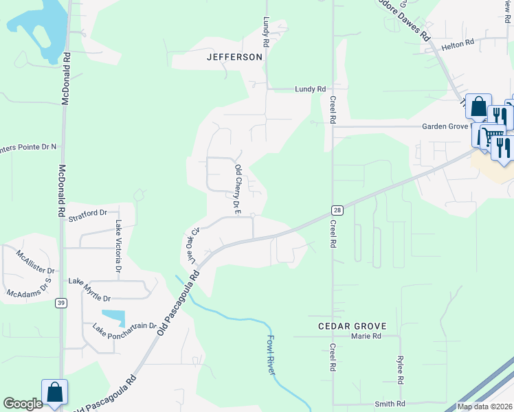 map of restaurants, bars, coffee shops, grocery stores, and more near 6315 Live Oak Circle in Theodore