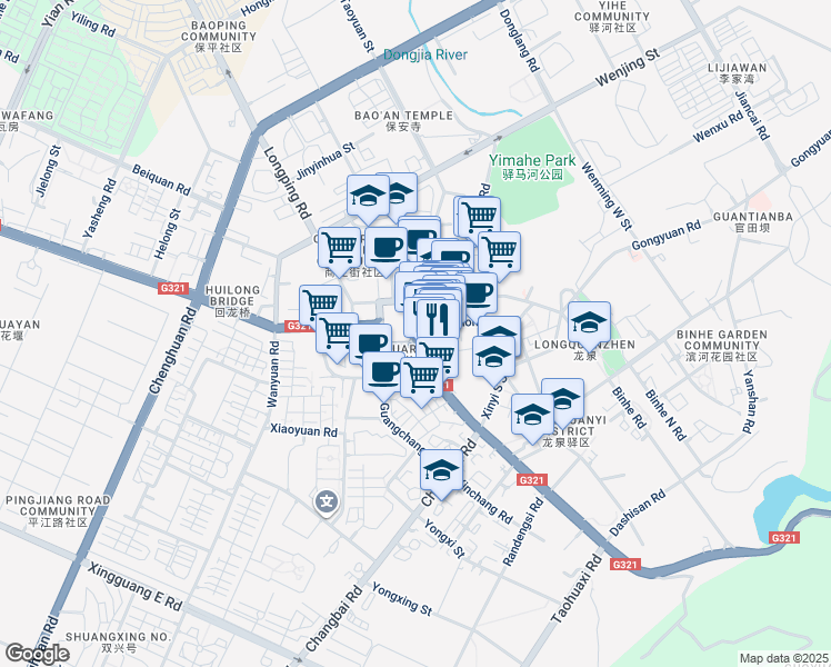 map of restaurants, bars, coffee shops, grocery stores, and more near Yi Du Dong Lu in Cheng Du Shi