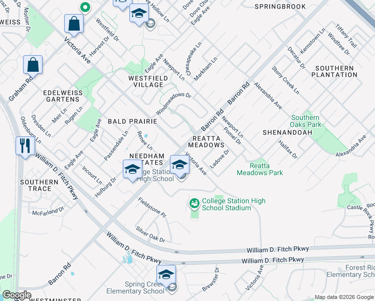 map of restaurants, bars, coffee shops, grocery stores, and more near 910 Trellis Gate Court in College Station