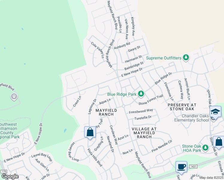 map of restaurants, bars, coffee shops, grocery stores, and more near 3901 Vallarta Lane in Round Rock