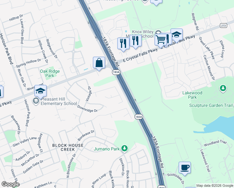 map of restaurants, bars, coffee shops, grocery stores, and more near 1814 Rutherford Drive in Leander