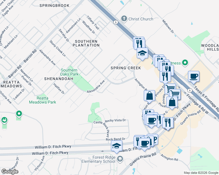 map of restaurants, bars, coffee shops, grocery stores, and more near 4365 Dawn Lynn Drive in College Station