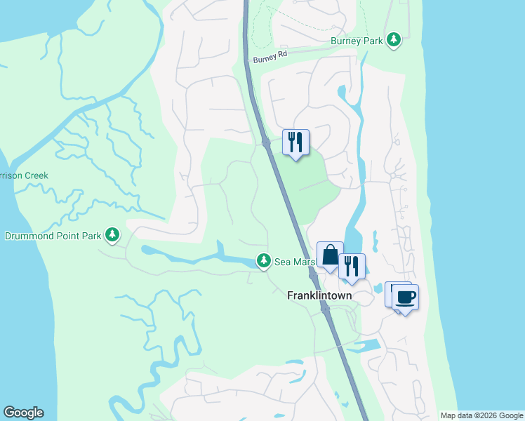 map of restaurants, bars, coffee shops, grocery stores, and more near 3301 Sea Marsh Road in Fernandina Beach